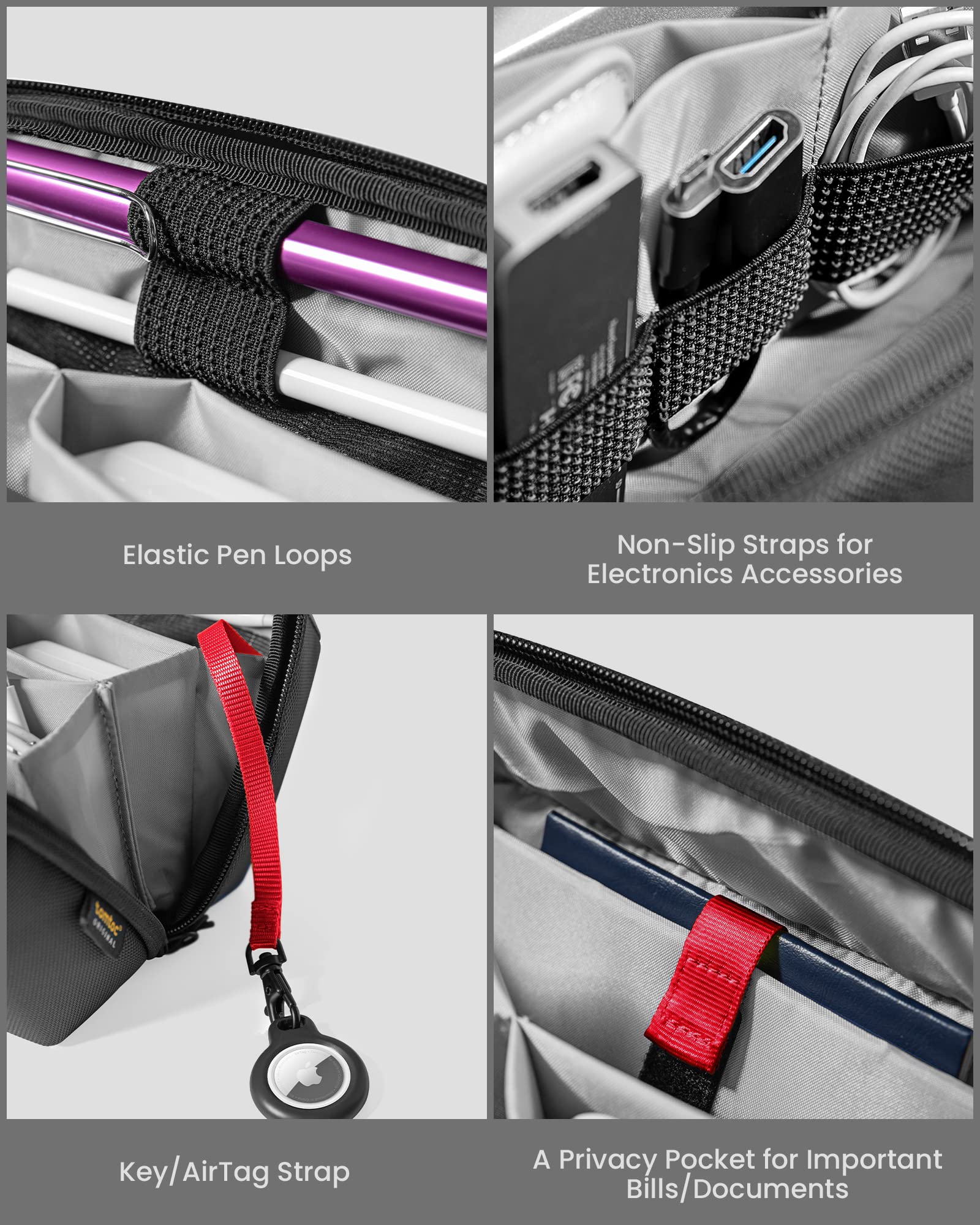tomtoc Electronic Organizer Accessory Pouch for MacBook Charger, Cables, Power Bank, Hard Drive, Cords, Water-resistant Storage Bag with Removable Card Slots for USB Adapter, Memory Card, Black - Image 3