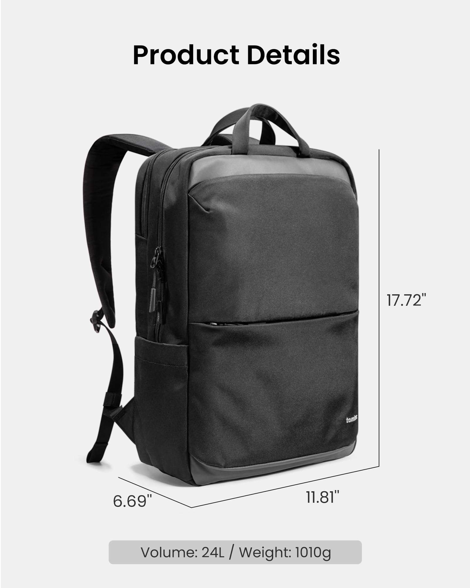 tomtoc Laptop Backpack, Laptop Bag for Men Women, 24L Everyday Computer Backpack for 16'' MacBook Pro M4, Daypack for Work, Commute, Business, College, Weekend Trip - Image 10