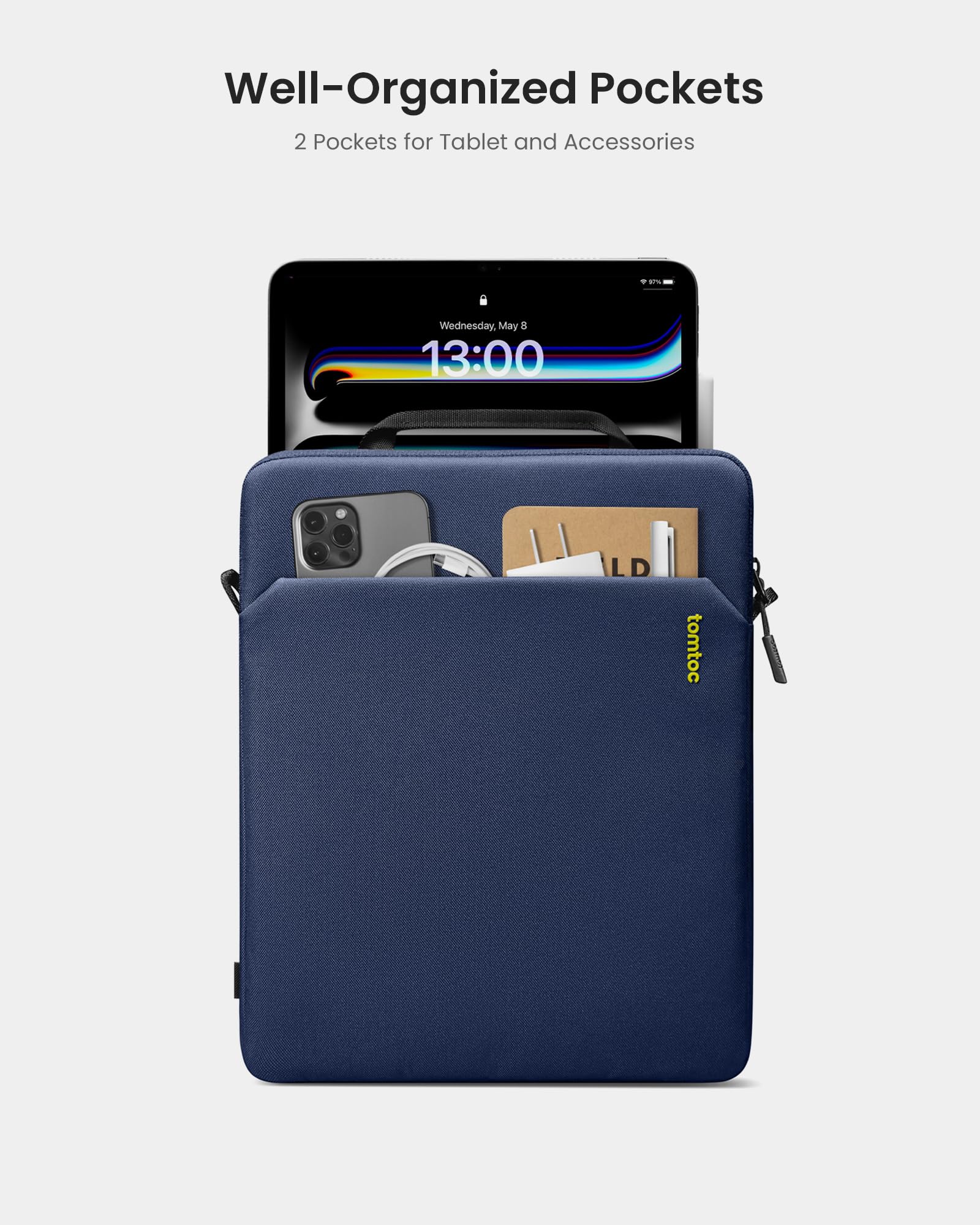 tomtoc Light-B19 Slim 13 Inch iPad Sleeve Shoulder Bag for 2025 iPad Pro M5/M4 with Acessories Storage, Eco-Friendly Fabric, Tailored for iPad Pro with Magic Keyboard and Smart Keyboard Folio - Image 6